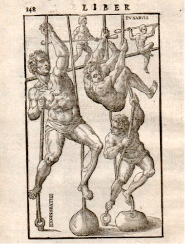 Ancient greek climbing ropes and rope balancing act illustration.