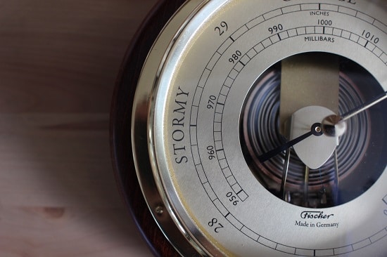 stormy reading on aneroid barometer Stormy reading on aneroid barometer.
